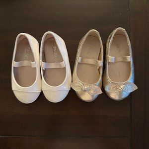 2 for 20! Toddler Girl Ballet Flats, white and gold, Size 4